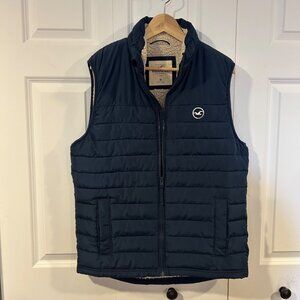 Hollister Men's Sherpa-Lined Navy Full Zip Puffer Vest Size Medium Gorp Y2K